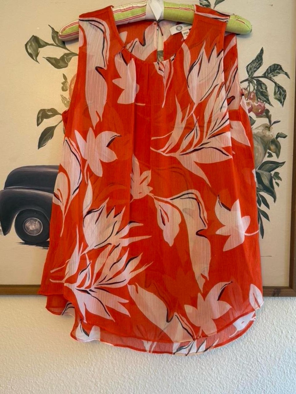 Women's Orange Floral Sleeveless Shirt Flowy Cristina B Sโ